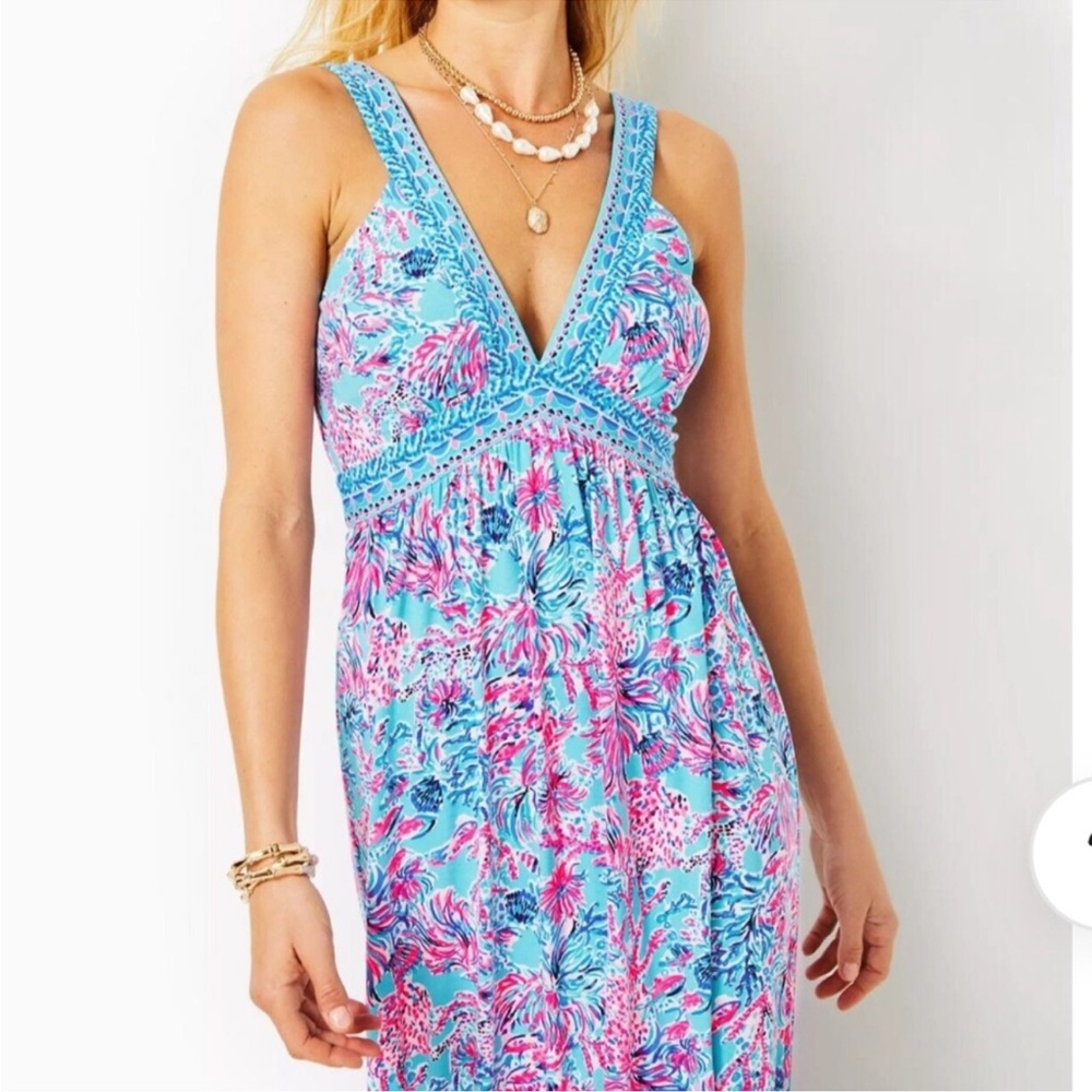 Lilly Pulitzer Blue and Pink Maxi Dress